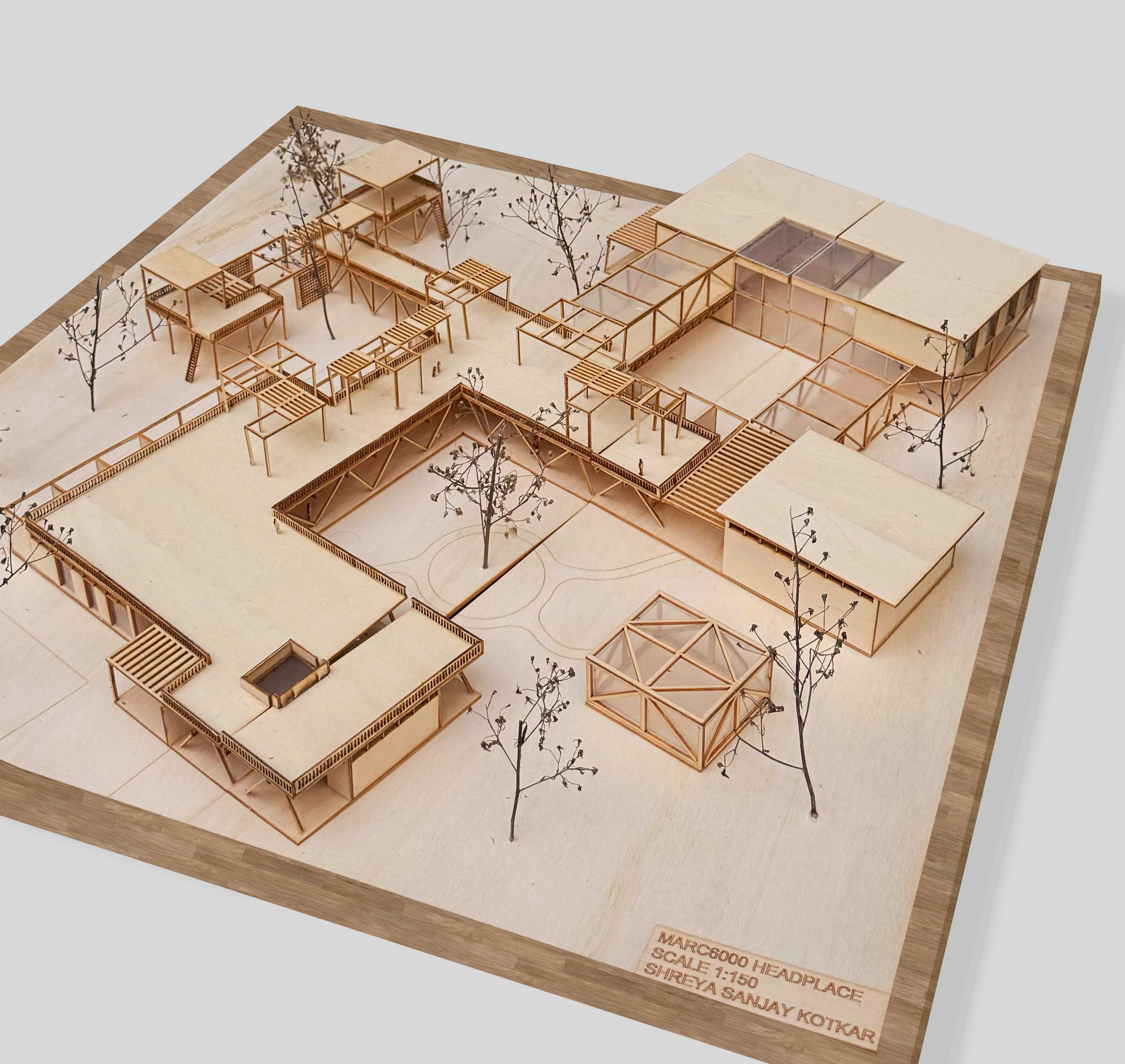 The model showcases spatial organisation, materiality and use of open and closed spaces to highlight the interplay of solid and void modules.