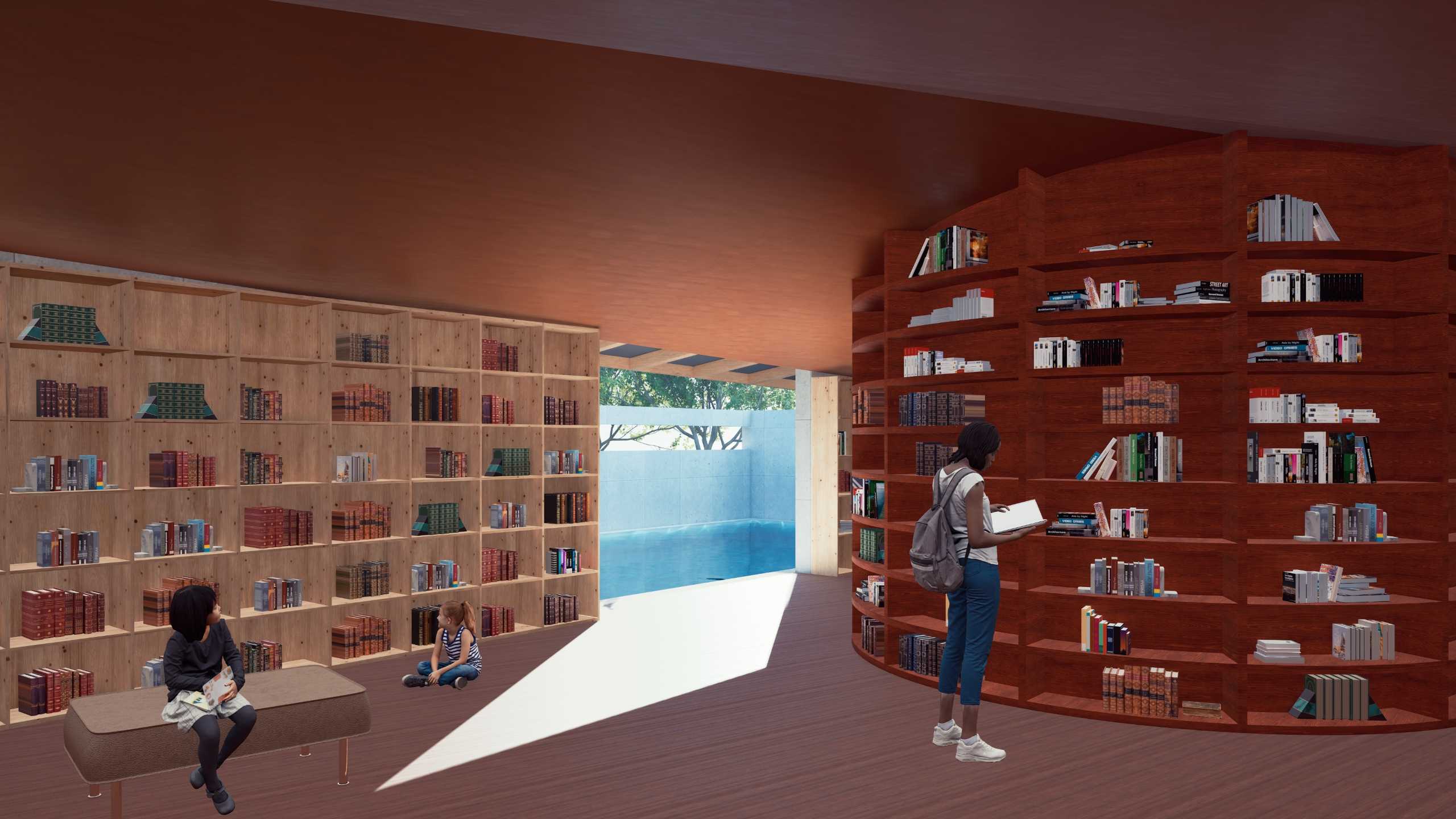 Public Library - Space of Realisation connects people through “Learning”. Rather than being just the end of self-discovery journey, it's the start of something new represents by the circular bookshelf.