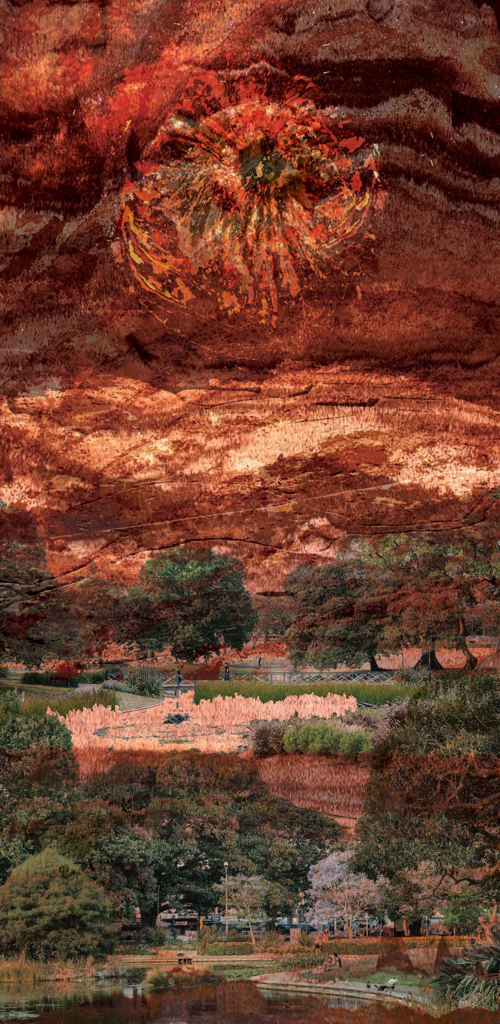 Conceptual collage showing a holistic landscape and layers of time.