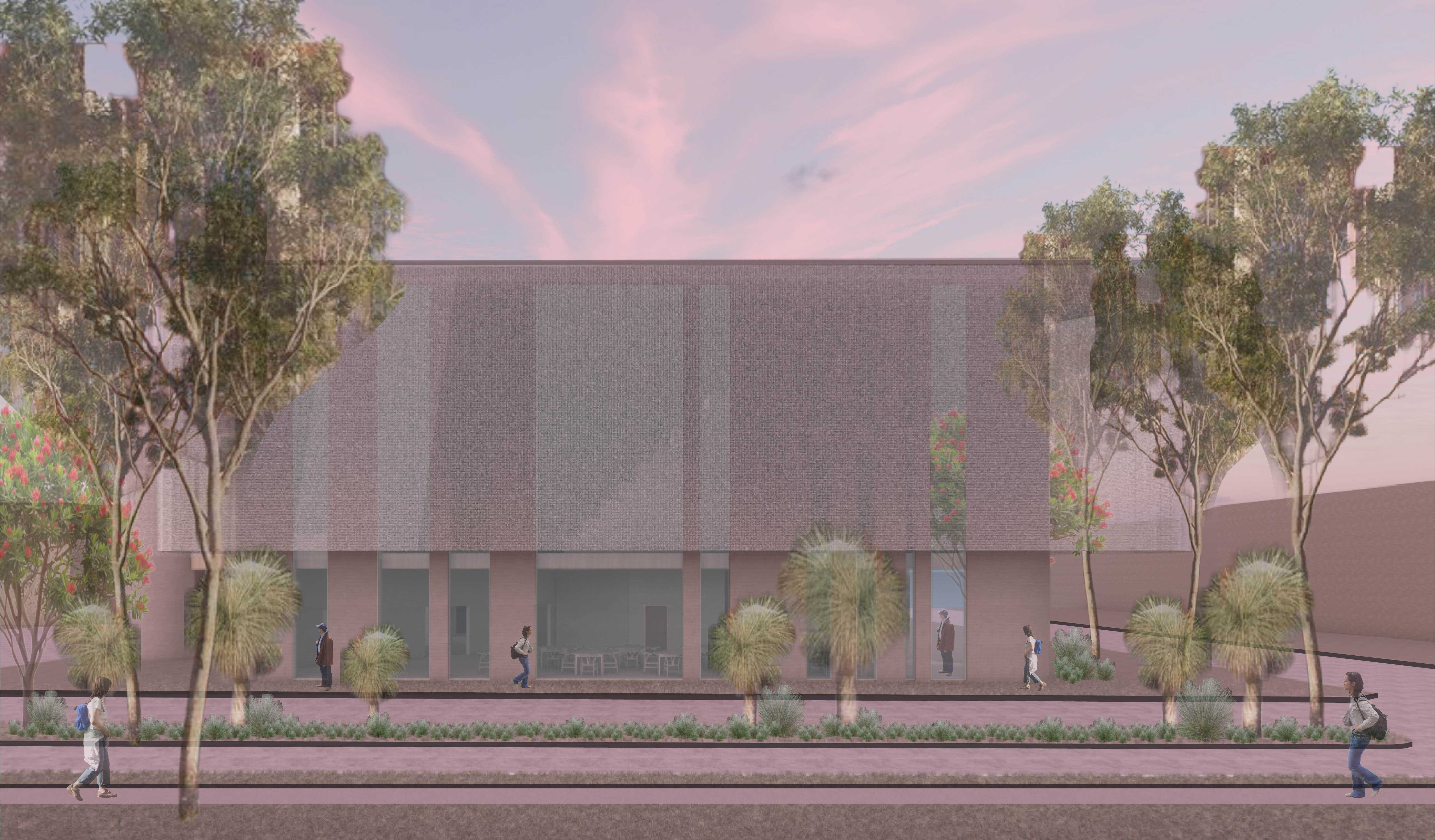 The exterior of the building exists harmoniously with the existing architectural landscape and is formed with local, sustainable materials. Perforated edges create a seamless conversation between inside and outside. 