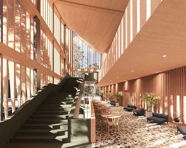 The main staircase acts as a physical and symbolic threshold, guiding visitors through levels that shift from public gathering to reflective learning spaces, each offering deeper engagement with Gadigal knowledge.