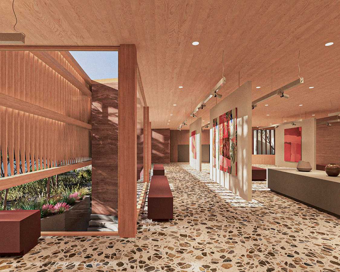 Materiality guides the project, with rammed earth grounding the Centre in Land Country, shell terrazzo honouring Water Country, and timber referencing the Nawi, reinforcing cultural memory and connection to place.