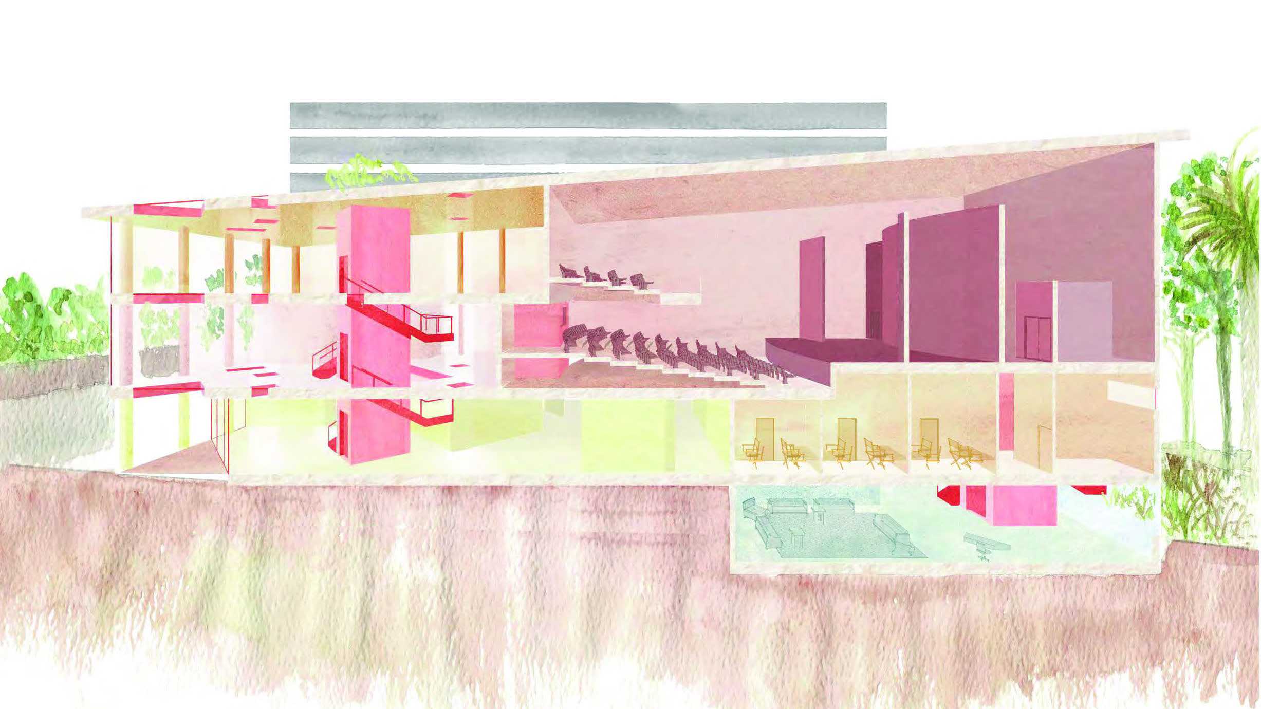 Sectional Perspective Through Theatre/Exhibition Building