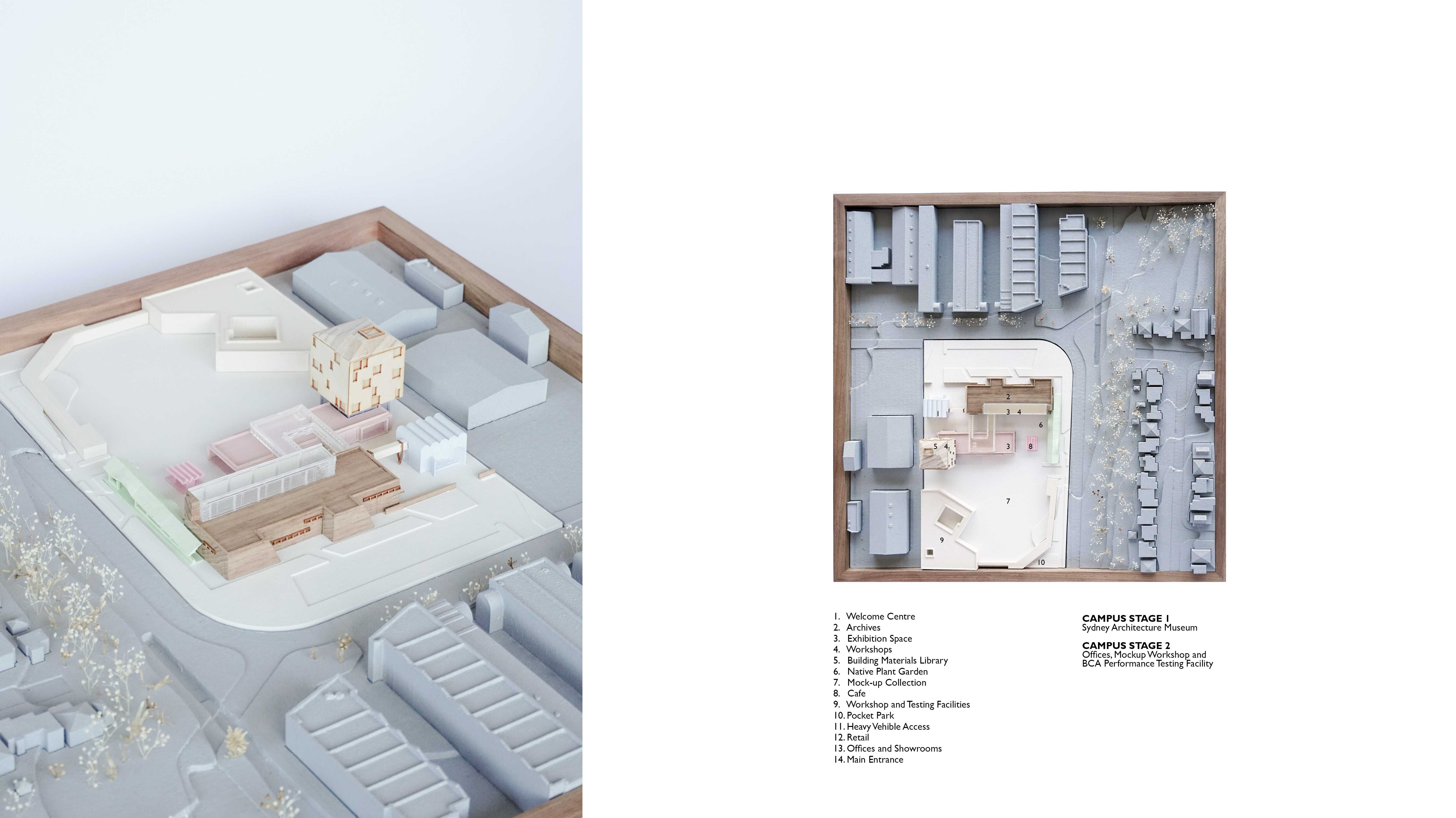 1:500 Site model illustrating the staged development and massing of the campus-style museum.