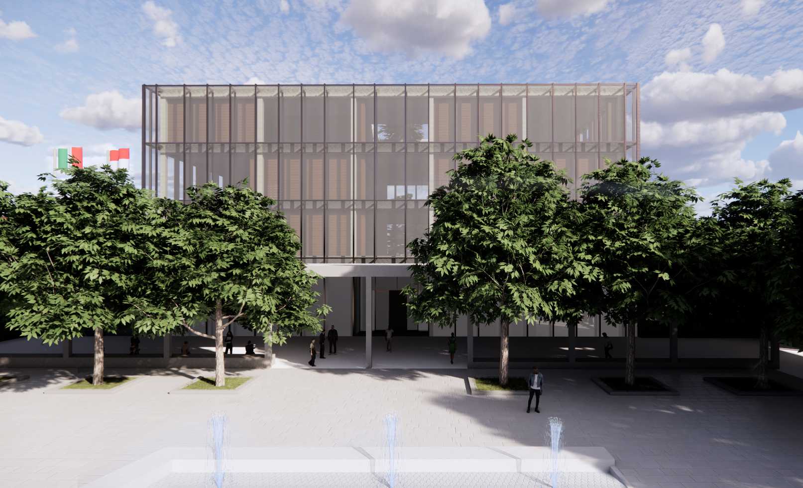 The double-skin façade provides deeper environmental control and a refined architectural expression. This approach aligns with contemporary Italian commitments to sustainable
design.