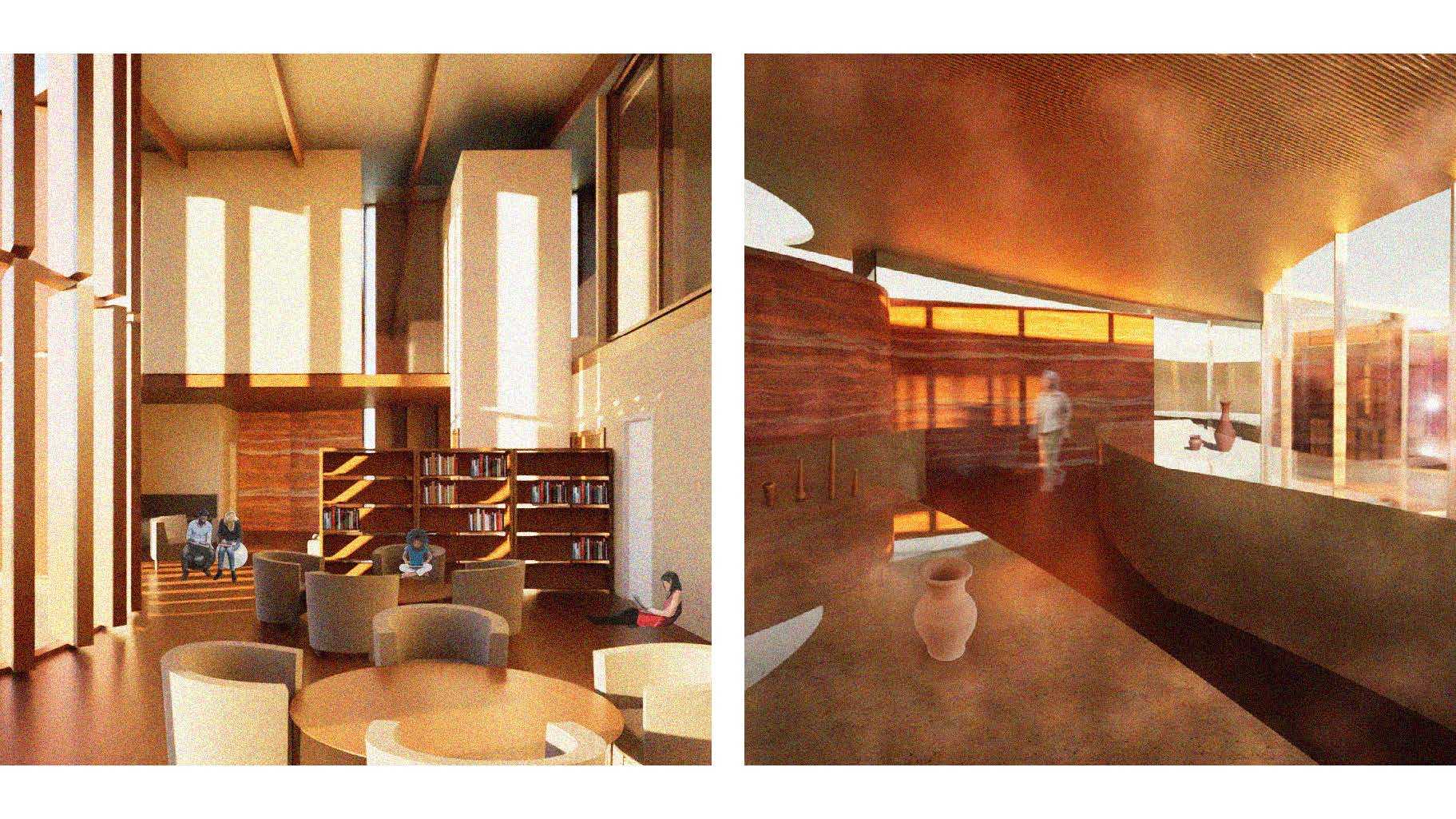 Interior Visualisation | Informal learning space (left); Gallery (right)