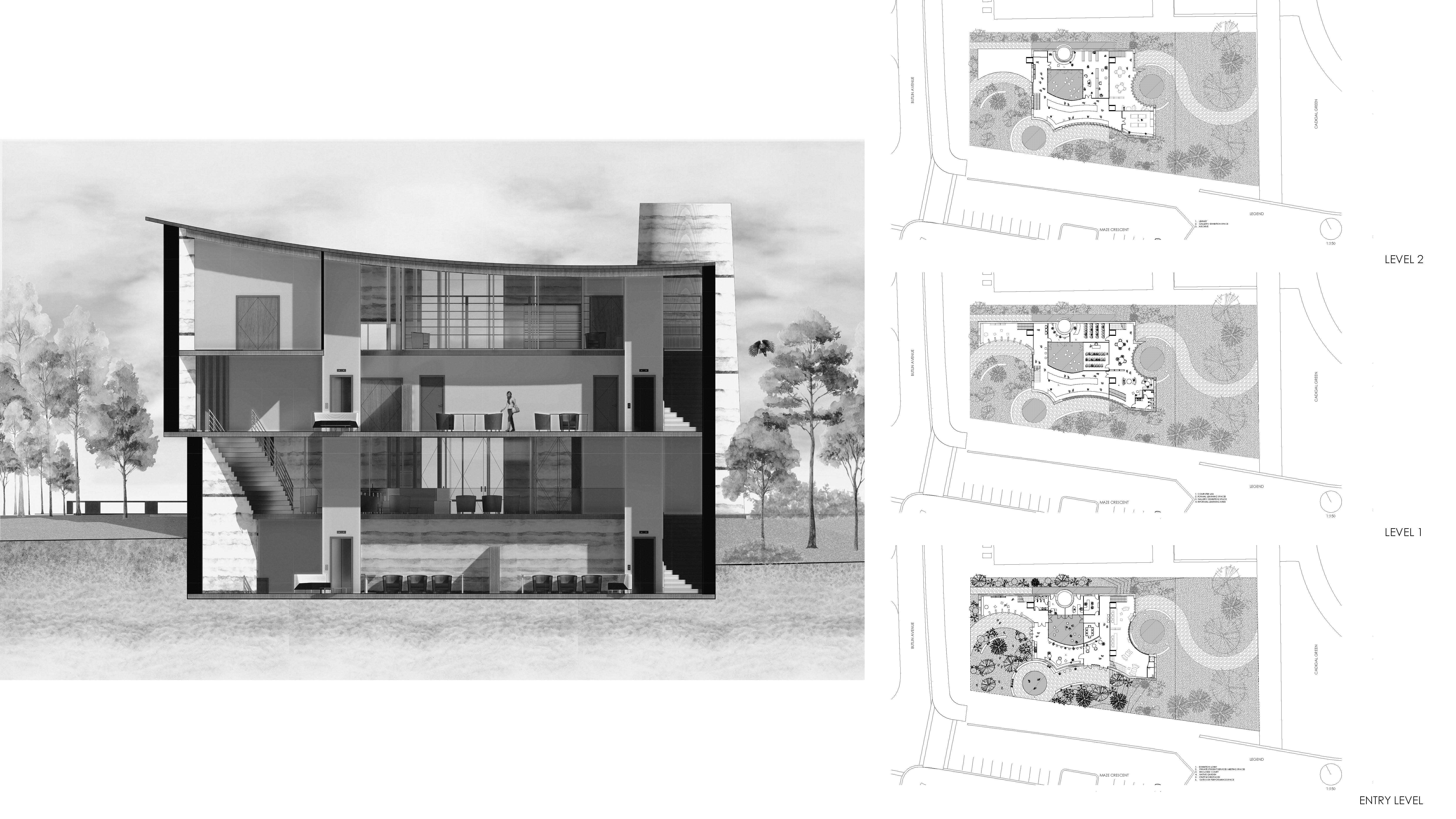 Scheme Drawings | Short section (left); Plans (right)