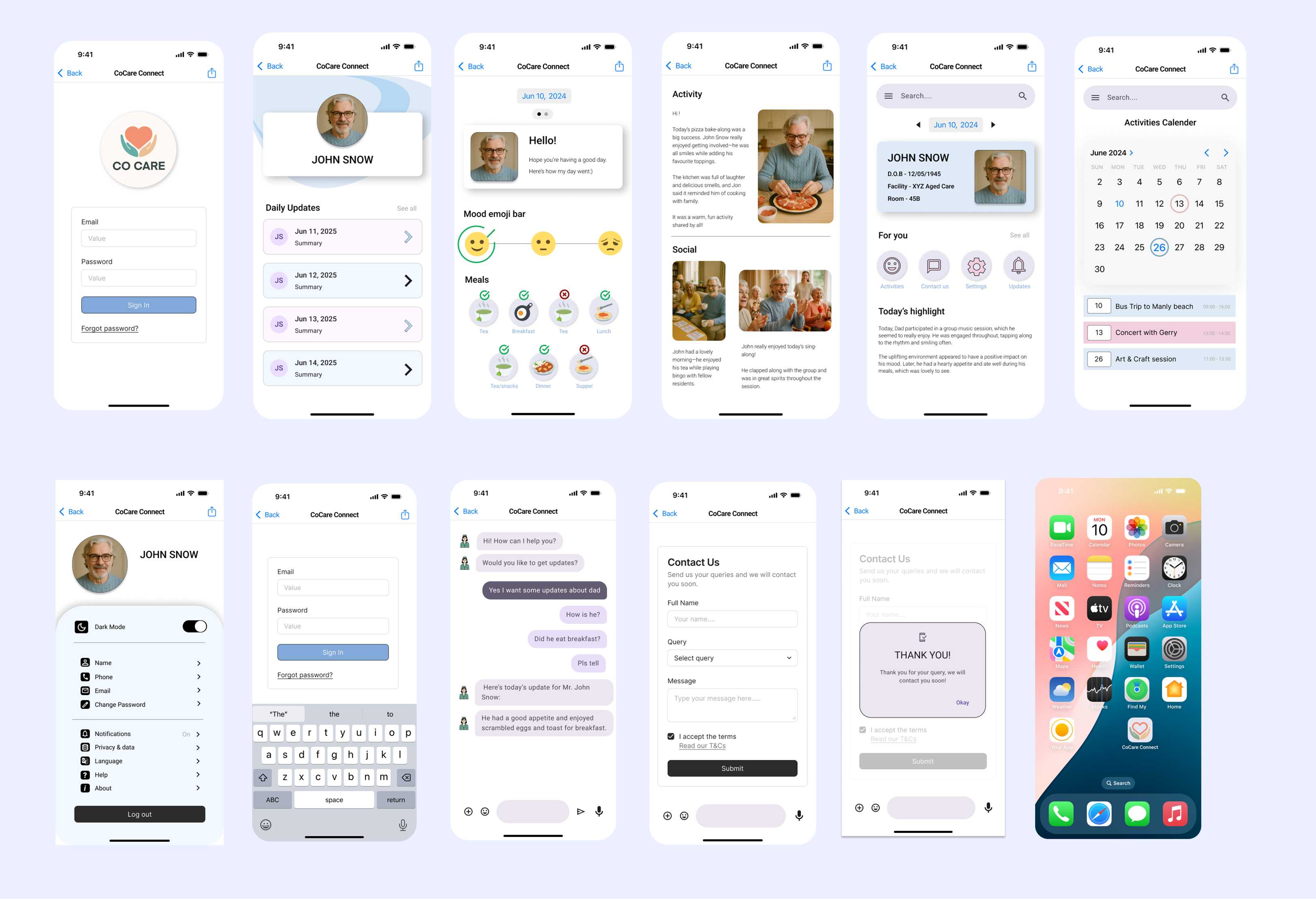 With CoCareConnect, the family members will have access to daily updates of their family members in aged care facilities. CoCareChatbot can be accessed for common queries family members have regarding residences.