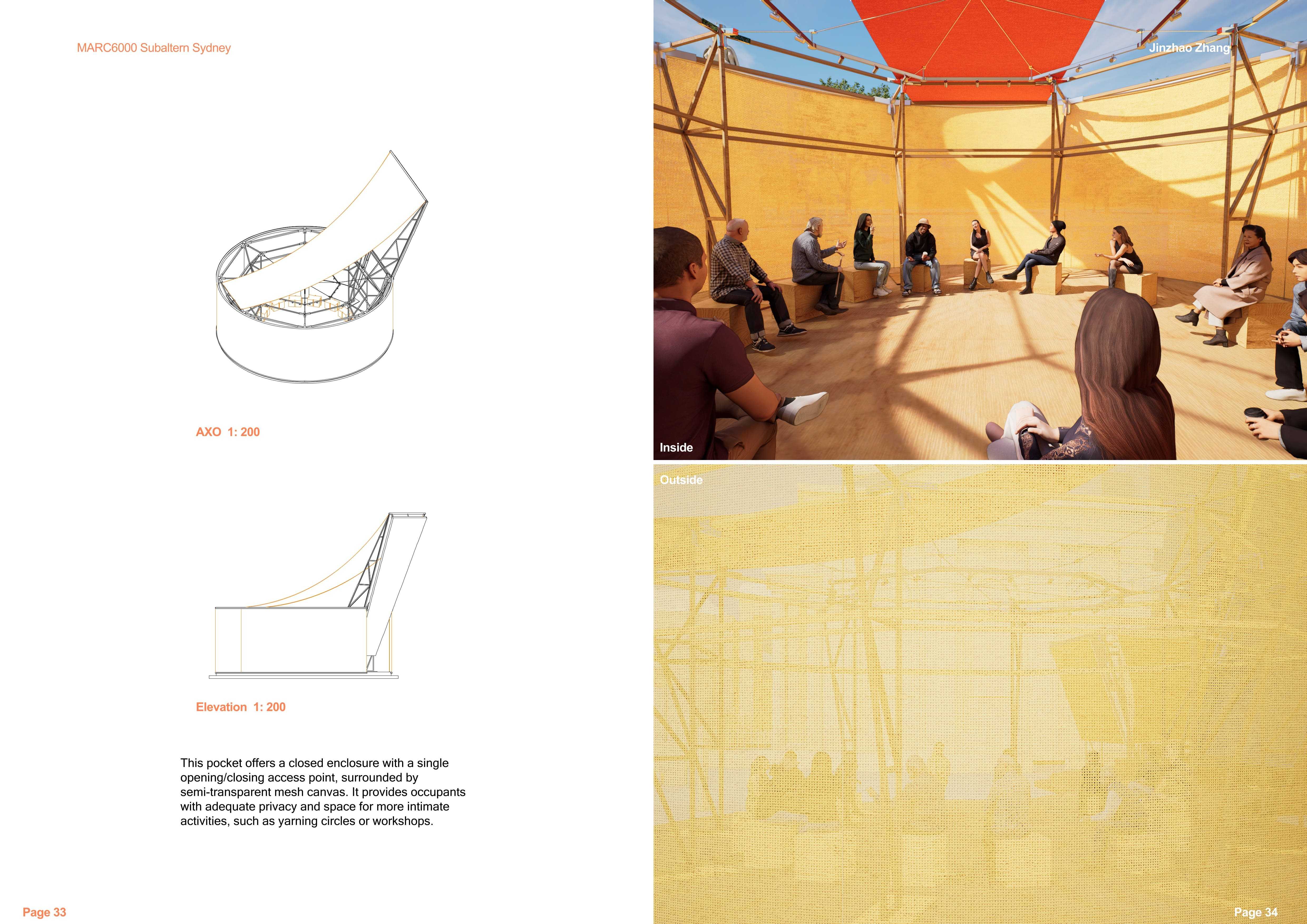 Enclosed by a single entrance, this quiet, private, semi-transparent pocket allows outsiders to see occupants without revealing their identities—ideal for casual chats and small group discussions.