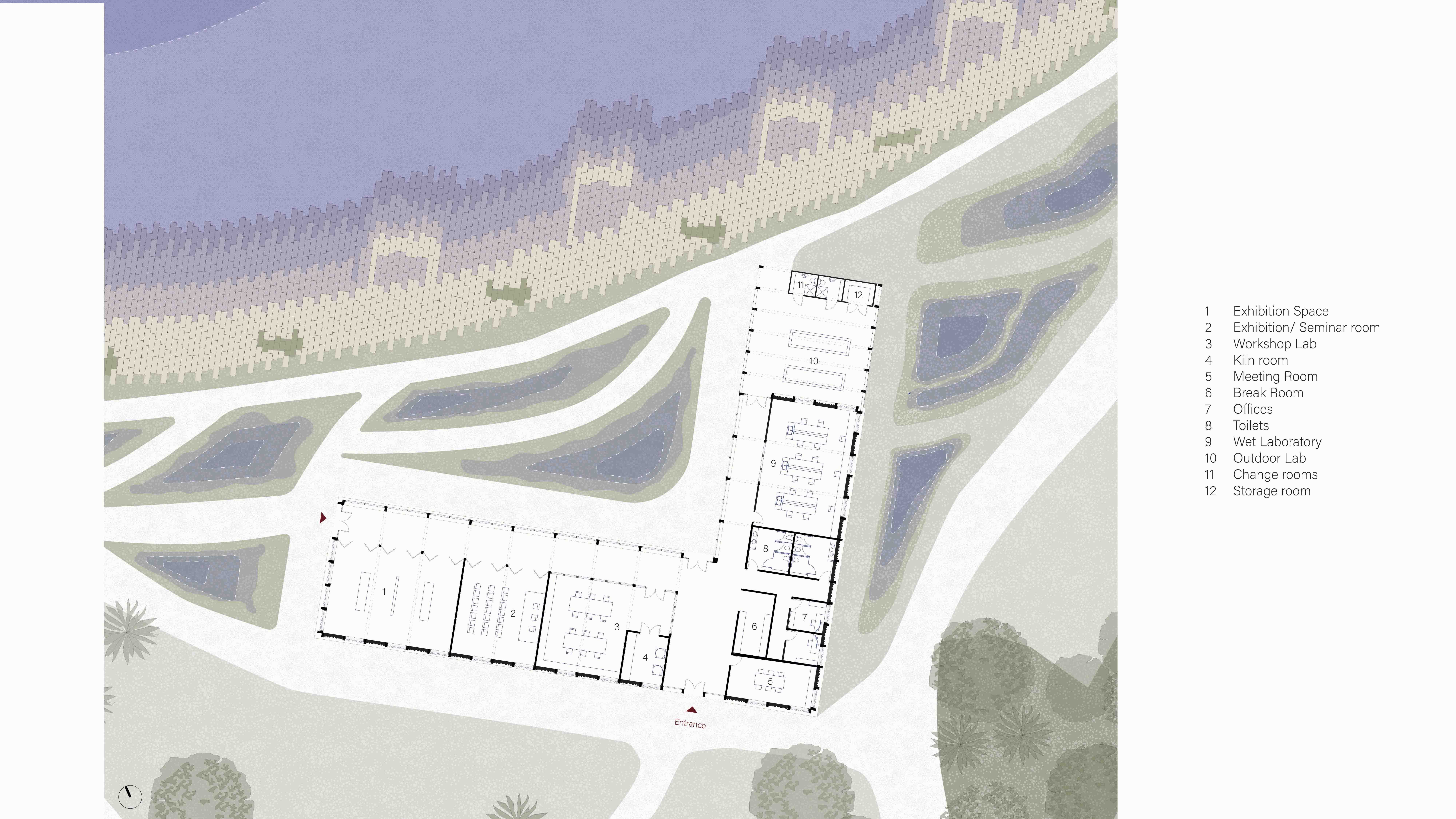 Research and Exhibition Centre floor plan including intertidal shoreline scheme
