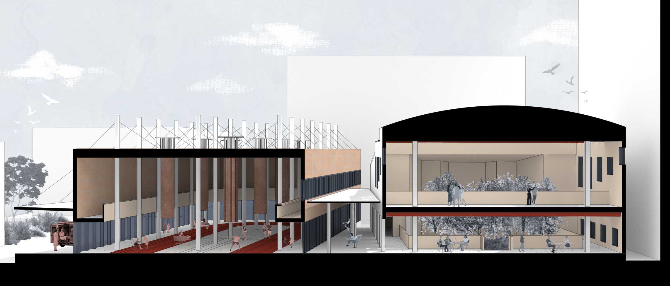 Sectional Perspective: halls in two moods, life in thermal flux
