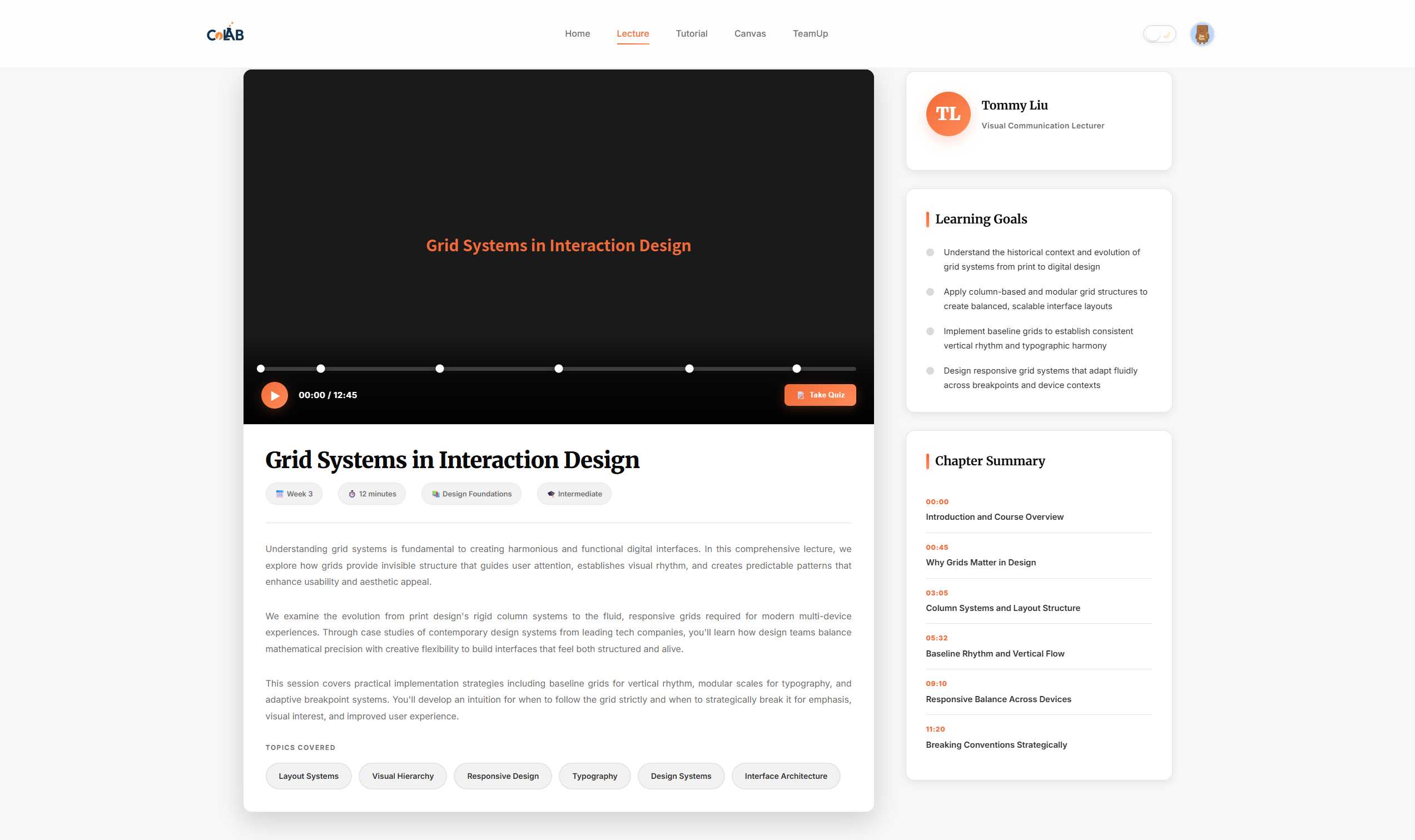 Interface of lecture part