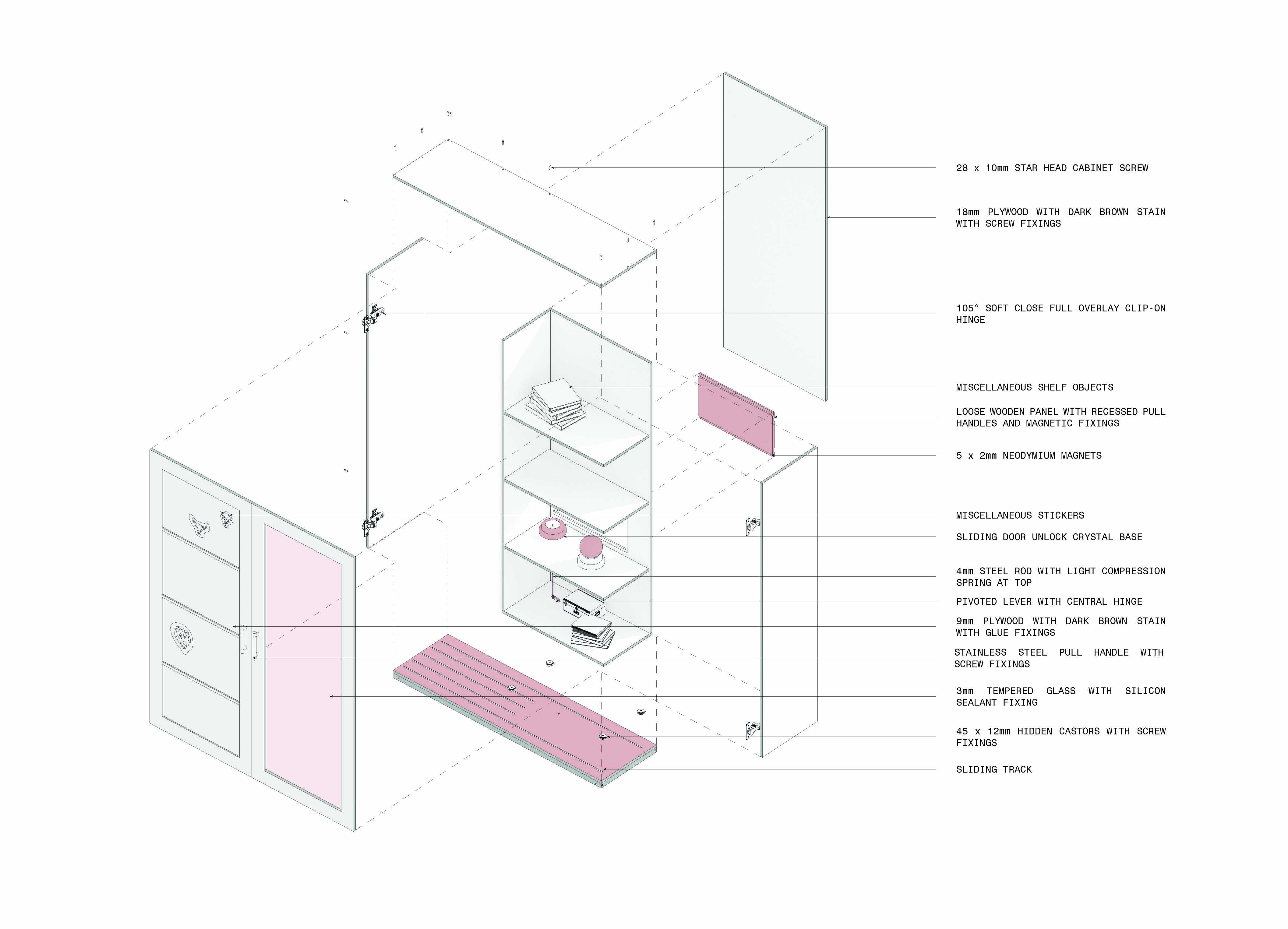 The cabinet utilising a sliding mechanism to function as an entrance.