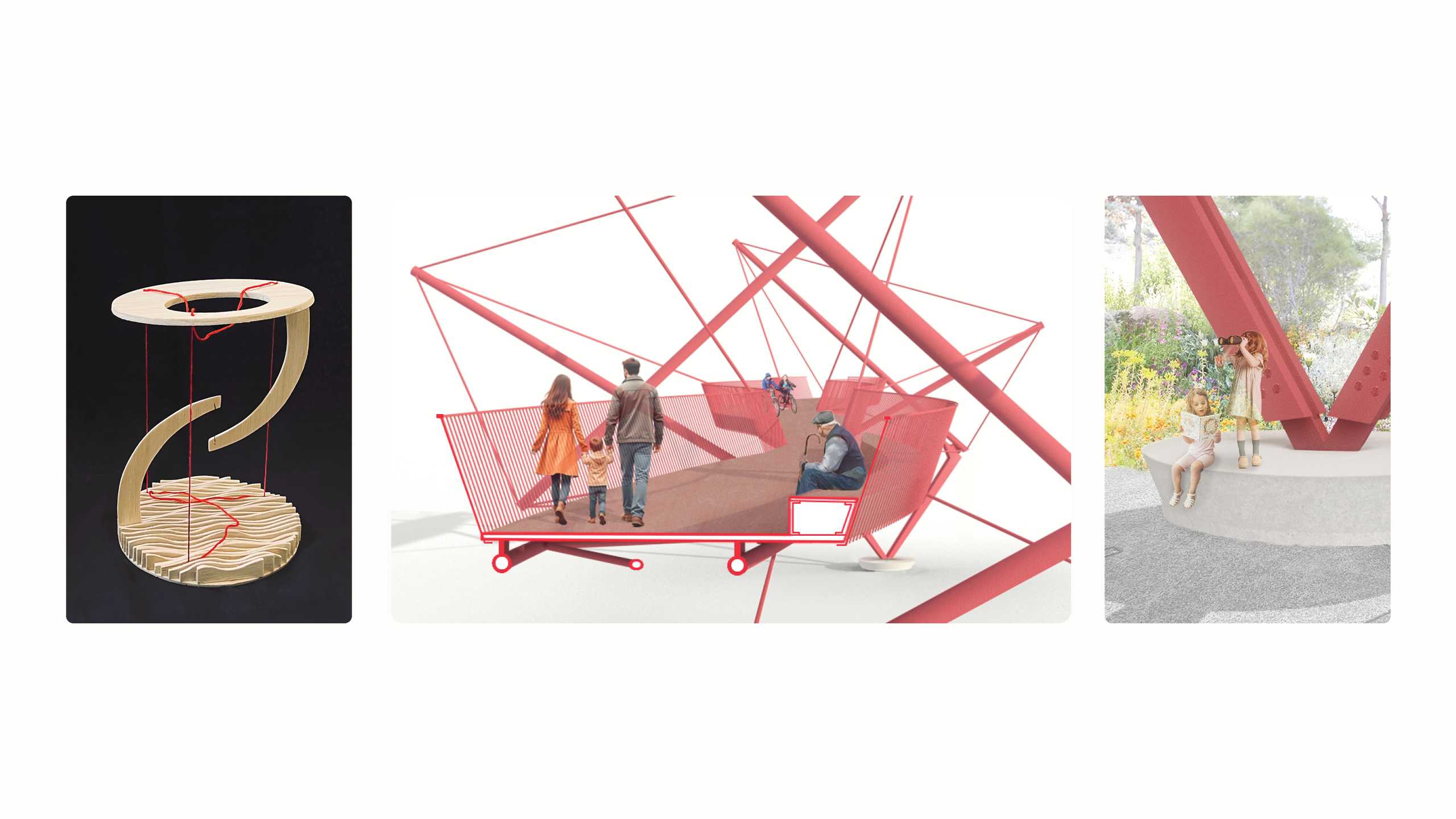 The tensegrity concept model informs the new bridge connecting North and South Eveleigh. Tensegrity spars support the leaf-like walkway, with seating on and below offering moments for reflection and interaction.