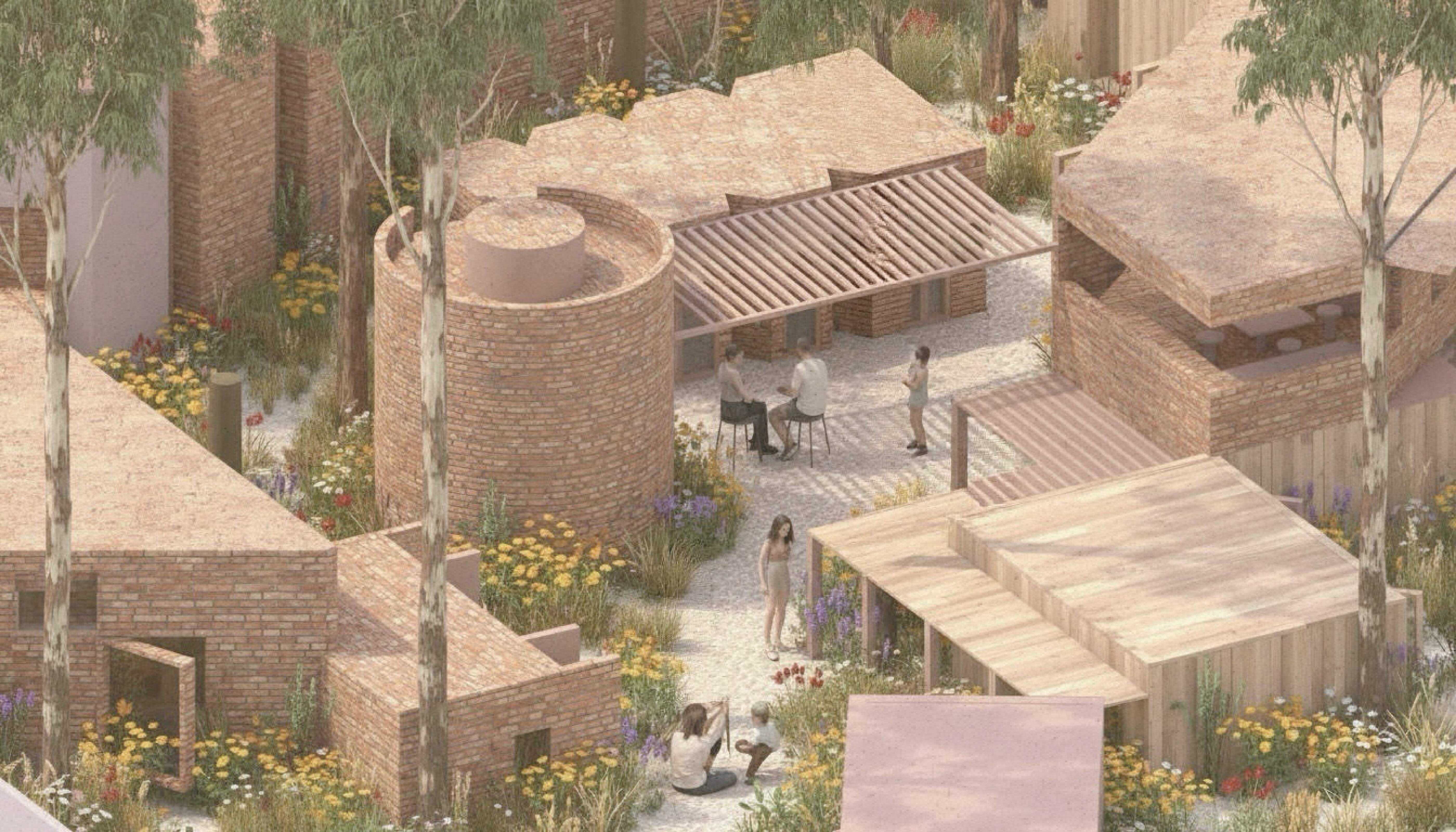 A porous climatic commons where thermal-mass brick / rammed earth, shade, vegetation, and airflow choreograph comfort as negotiation. Daily rituals unfold through shifting microclimates, revealing architecture as an instrument of collective coolth and relational care.
