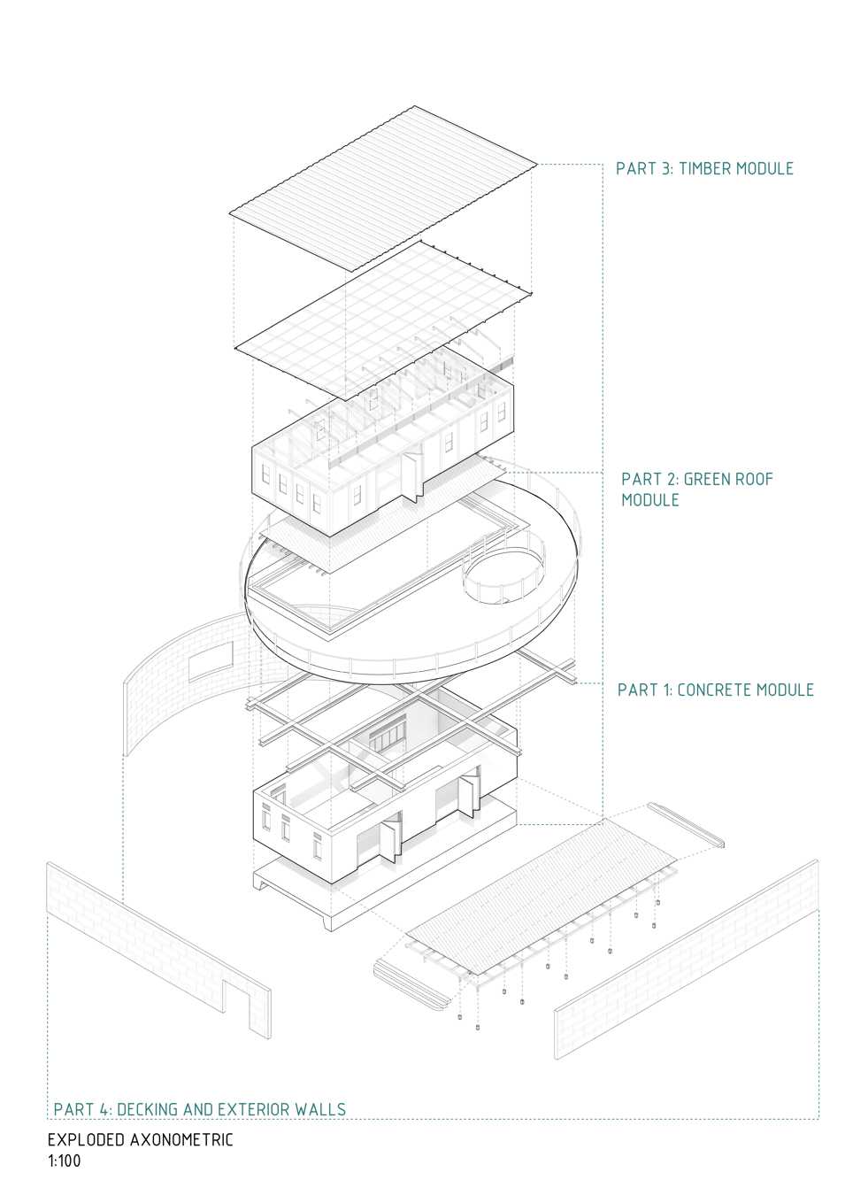 1:100 Housing Typology Exploded Axonometric