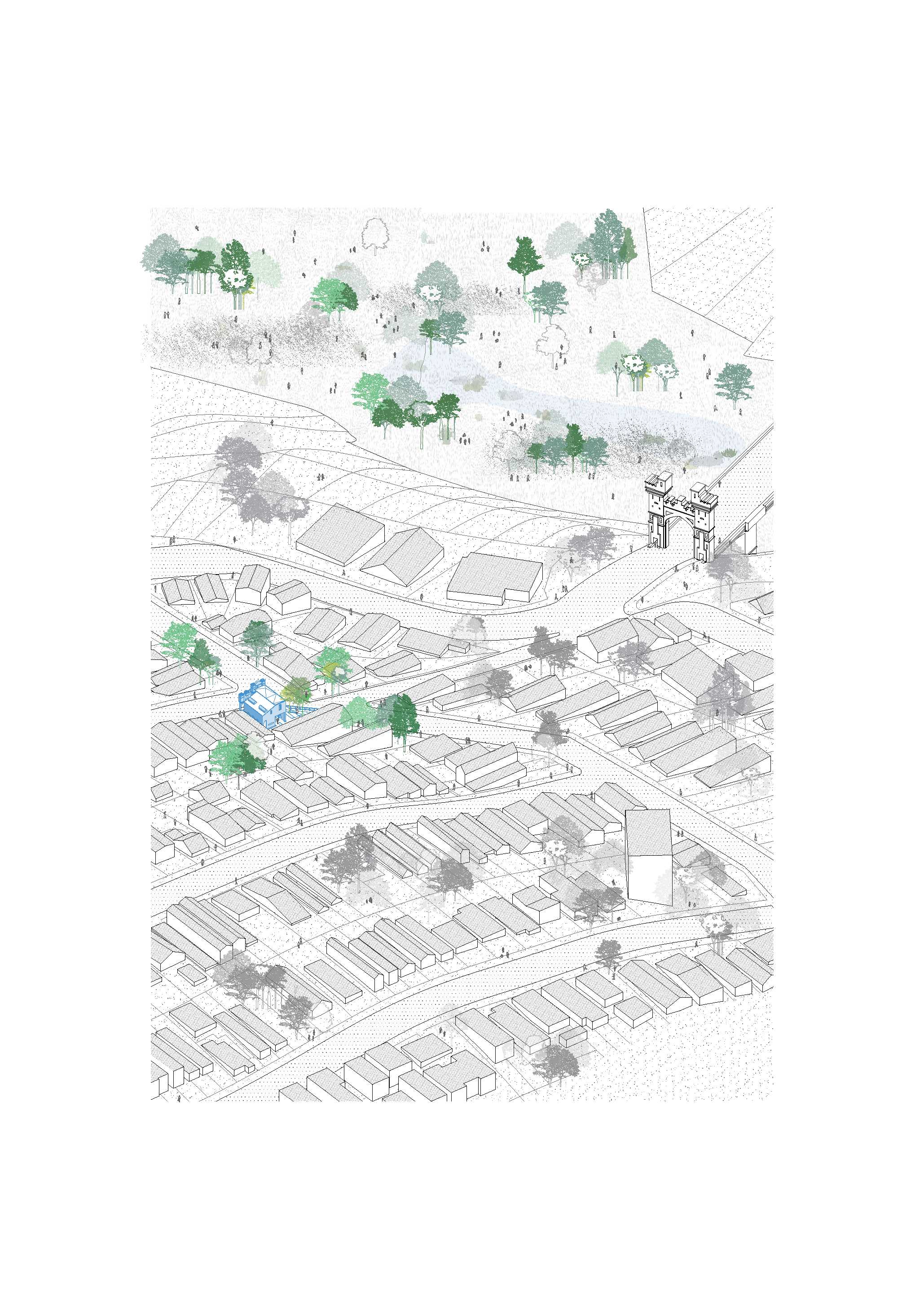 Paradoxical to Tafuri's city-territory, the envelope is altered in a controlled manner, necessary to expose the continuity of each layer. Relieving the space of its private boundaries to public realms.