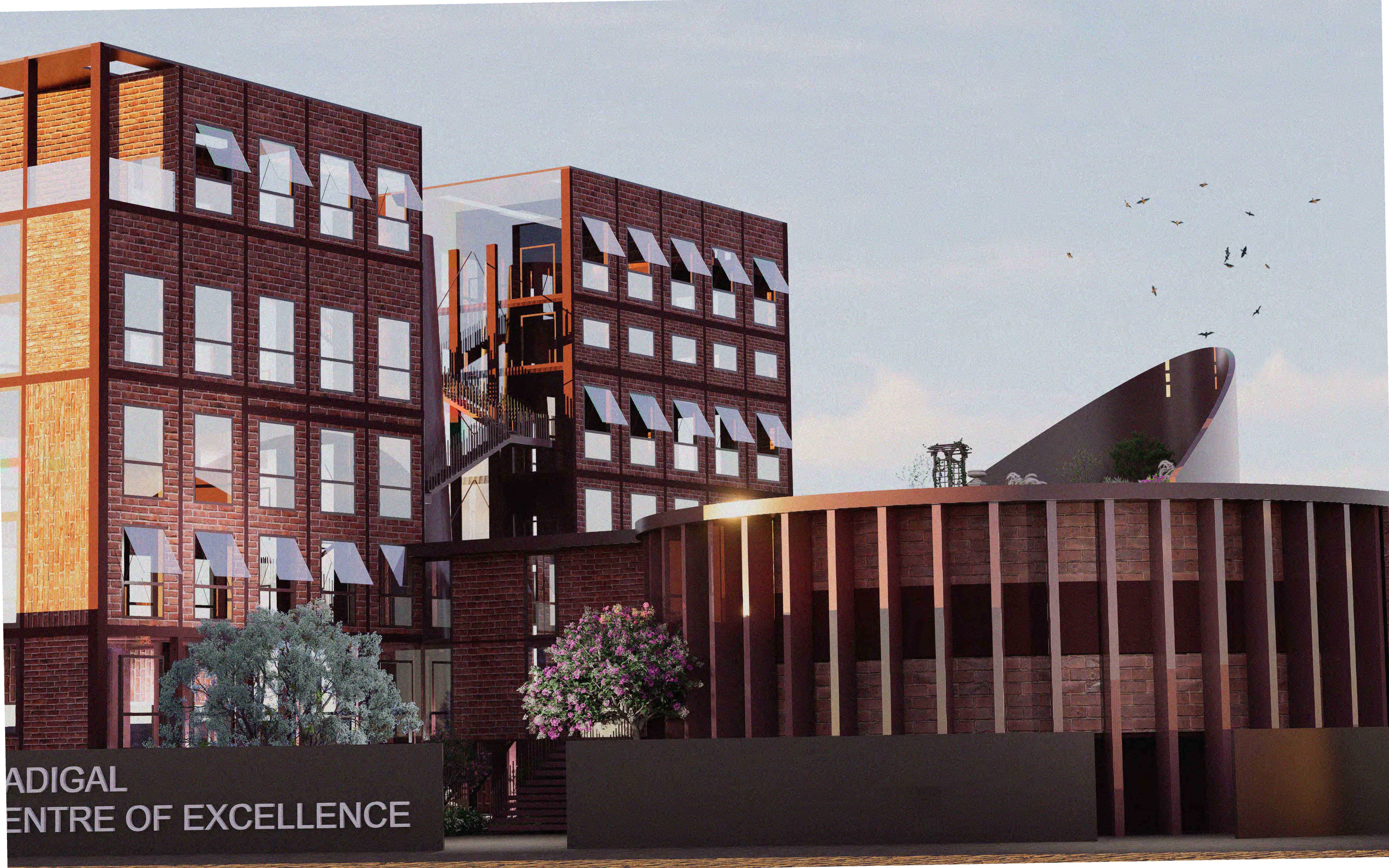 
The exterior forms hold a stillness, allowing the courtyard between them to breathe, carry sound, and welcome community in.