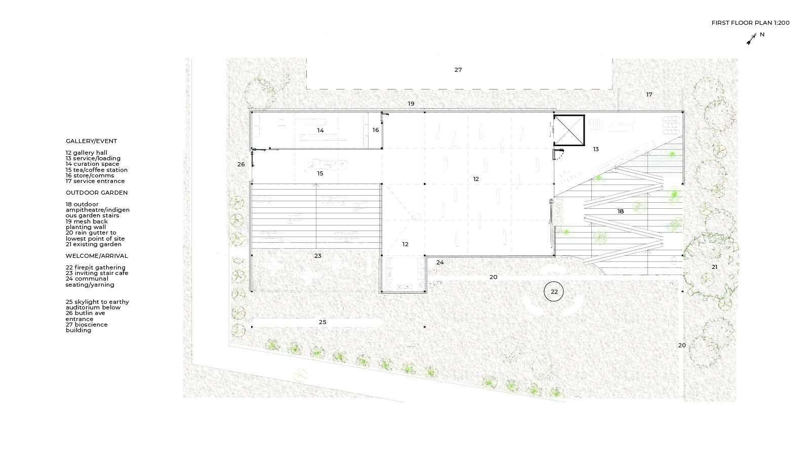 First Floor Plan, earth to water programs. 