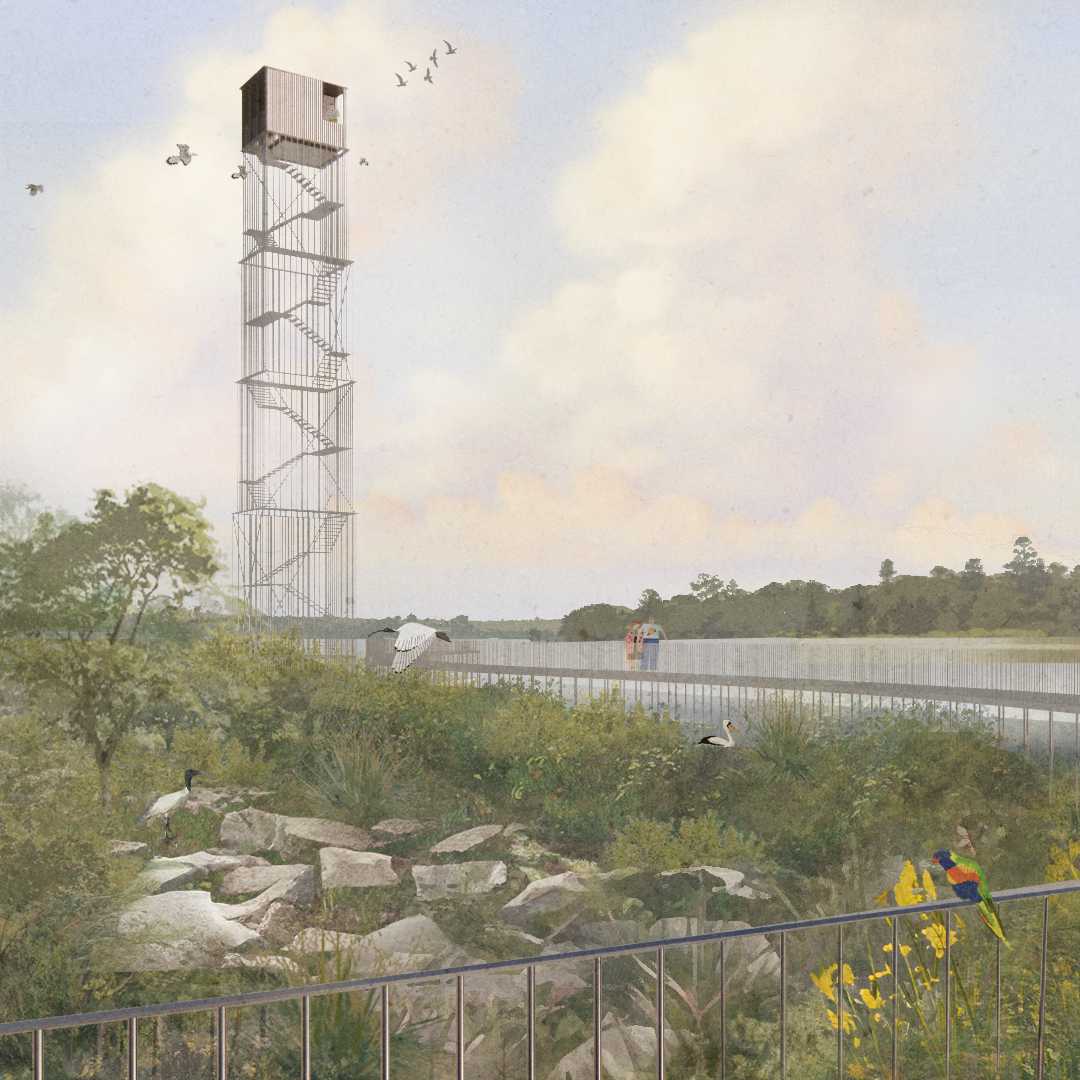 Visualisation of the Watchtower from boardwalk.