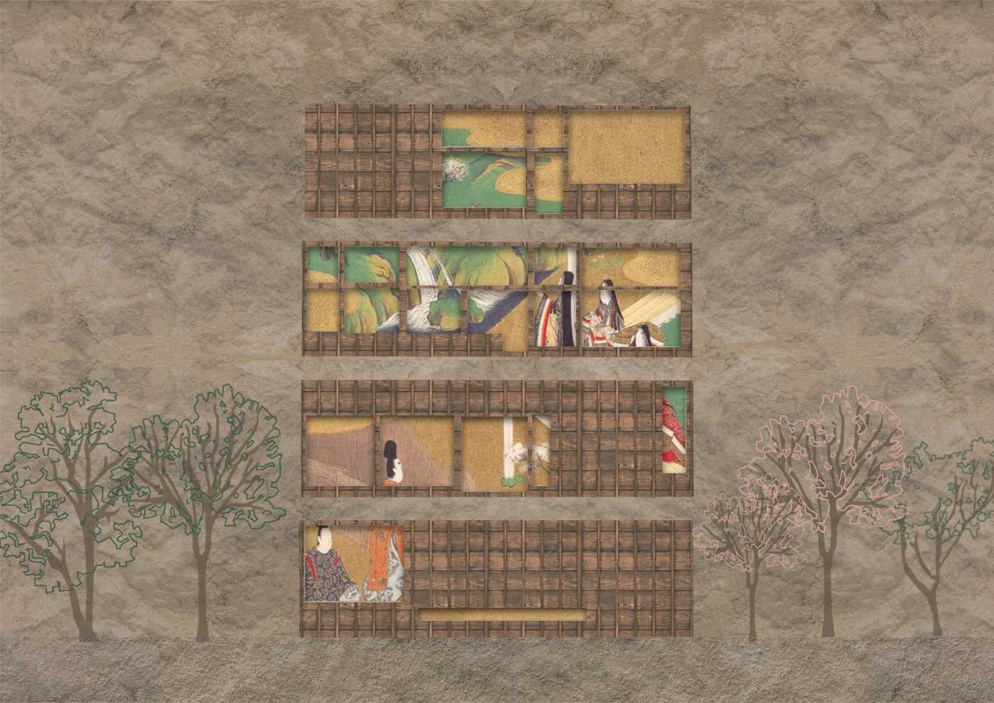 The hidden lives of the exiled Taira clan inspire a spatial language where what is seen and what is withheld coexist in quiet tension.